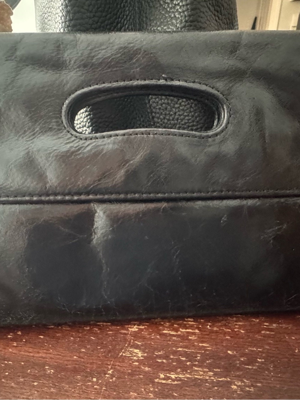 HOBO Black Leather Wristlet Clutch with Cutout Handle